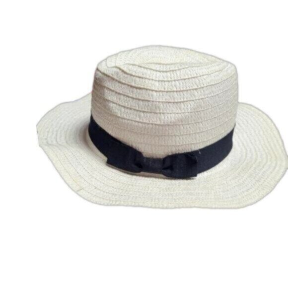 White Black Bow Beach Hat Wide Rim Sun Hat Vacation Holiday Straw Hat - Picture 2 of 7